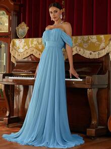 Missord Off Shoulder Ruched Bust Floor Length Formal Dress