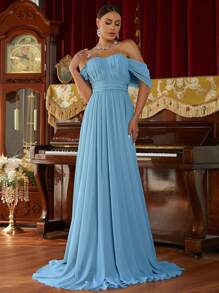 Missord Off Shoulder Ruched Bust Floor Length Formal Dress