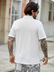 Manfinity VCAY 男士幾何印花POLO衫 - 白色 - 查看 2