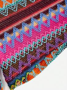 SHEIN VCAY 幾何印花腰部抽繩短褲 - 玫紅色 - 查看 4