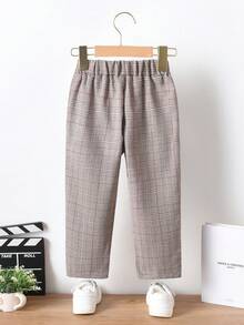 SHEIN 小男童格紋印花斜口袋長褲