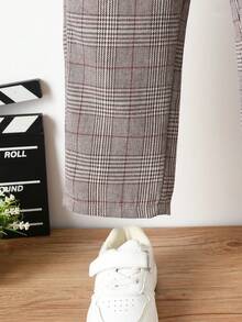 SHEIN 小男童格紋印花斜口袋長褲