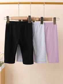 SHEIN Elladie kids 女小童3入組素色騎行褲