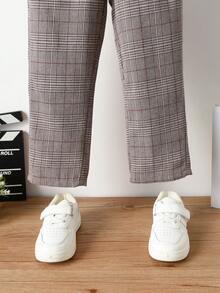 SHEIN 小男童格紋印花斜口袋長褲