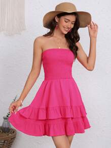 SHEIN WYWH 荷葉邊抹胸連衣裙 - 玫紅色 - 查看 1