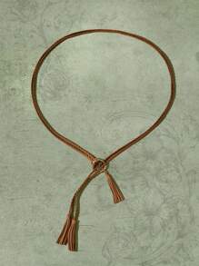 ROMWE Fairycore 1pc Women Solid Ring & Tassel Belt - Brown - View 2