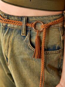 ROMWE Fairycore 1pc Women Solid Ring & Tassel Belt - Brown - View 3