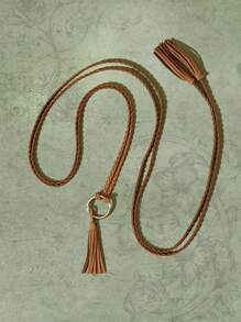 ROMWE Fairycore 1pc Women Solid Ring & Tassel Belt - Brown - View 4