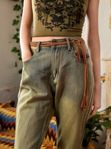 ROMWE Fairycore 1pc Women Solid Ring & Tassel Belt - Brown - View 5