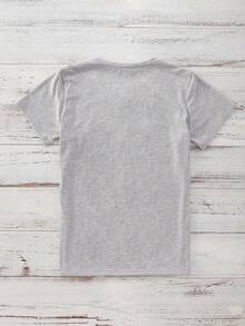 SHEIN LUNE Áo thun Plus size Con số Lá thư Giải trí - Xám - Xem 2