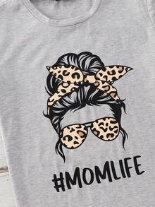 SHEIN LUNE Áo thun Plus size Con số Lá thư Giải trí - Xám - Xem 3