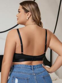 Plus Contrast Mesh Bra Lingerie - Black - View 2