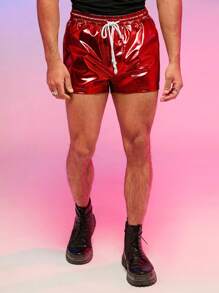 FeverCity Quần Short Nam Dây kéo Túi màu trơn Giải trí - Đỏ - Xem 3