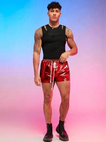 FeverCity Quần Short Nam Dây kéo Túi màu trơn Giải trí - Đỏ - Xem 6