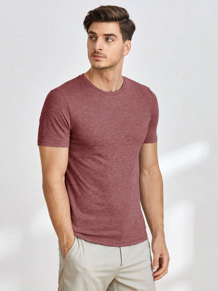 Manfinity BRENVOR Hombres Camiseta unicolor de cuello redondo - Color caoba - Ver 1