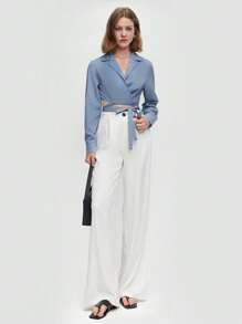 BizChic 西裝領圍裹側打結短款襯衫