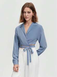 BizChic 西裝領圍裹側打結短款襯衫