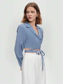 BizChic 西裝領圍裹側打結短款襯衫