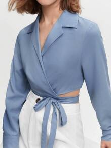 BizChic 西裝領圍裹側打結短款襯衫