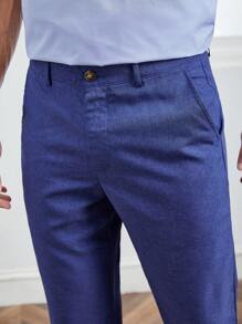 Manfinity NiteLyfe Men Slant Pocket Straight Leg Suit Trousers - Blue - View 5