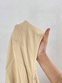 SHEIN LUNE Batwing Sleeve Pocket Patched Button Front Shirt Dress - Apricot - View 6