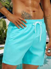 Surfspeed Men Solid Drawstring Waist Swim Trunks