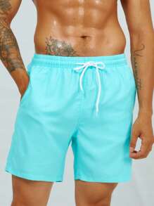 Surfspeed Men Solid Drawstring Waist Swim Trunks