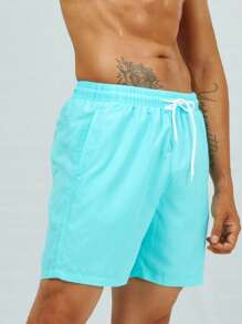 Surfspeed Men Solid Drawstring Waist Swim Trunks