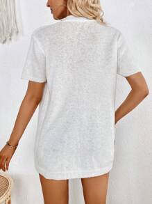 SHEIN LUNE Áo len cardigan thiết kế đơn giản - trắng - Xem 2