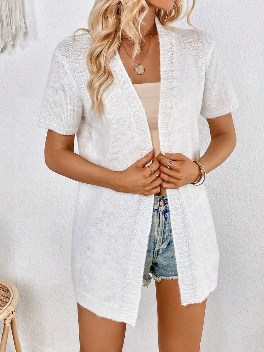 SHEIN LUNE Áo len cardigan thiết kế đơn giản - trắng - Xem 1