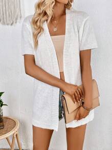 SHEIN LUNE Áo len cardigan thiết kế đơn giản - trắng - Xem 4