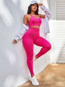 Set bộ đồ thể thao Lộ Lưng Hội Chữ thập màu trơn - Màu Hồng Tươi - Xem 3