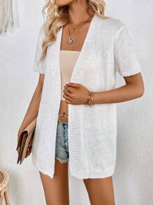 SHEIN LUNE Áo len cardigan thiết kế đơn giản - trắng - Xem 5