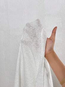 SHEIN LUNE Áo len cardigan thiết kế đơn giản - trắng - Xem 7