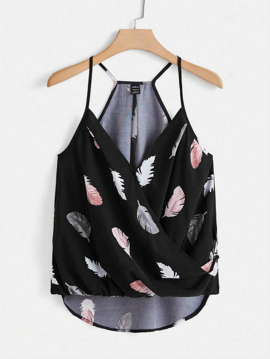 SHEIN VCAY 羽毛印花吊帶上衣 - 彩色 - 查看 1