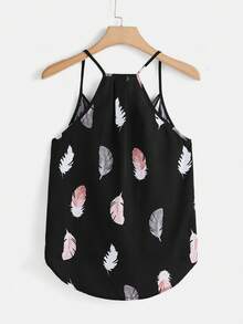 SHEIN VCAY 羽毛印花吊帶上衣 - 彩色 - 查看 2