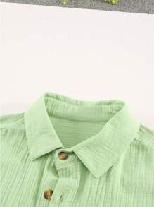 Batwing Sleeve Button Front Shirt Dress - Lime Green - View 9