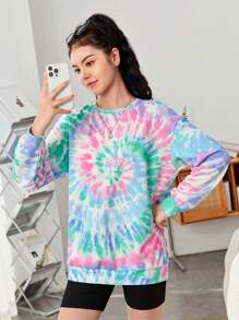 SHEIN Thiếu niên cô gái Thuốc nhuộm cà vạt xoắn ốc Thả vai Áo nỉ - Nhiều màu - Xem 1