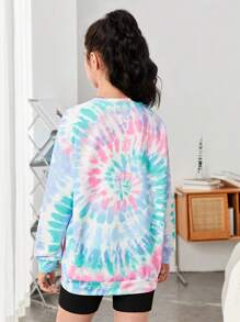 SHEIN Thiếu niên cô gái Thuốc nhuộm cà vạt xoắn ốc Thả vai Áo nỉ - Nhiều màu - Xem 2