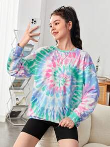 SHEIN Thiếu niên cô gái Thuốc nhuộm cà vạt xoắn ốc Thả vai Áo nỉ - Nhiều màu - Xem 4