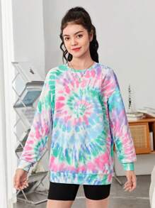 SHEIN Thiếu niên cô gái Thuốc nhuộm cà vạt xoắn ốc Thả vai Áo nỉ - Nhiều màu - Xem 5