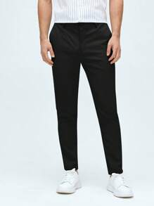 Manfinity BRENVOR Men Solid Slant Pocket Suit Pants - Black - View 4