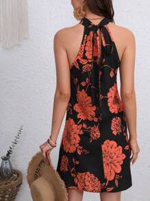 SHEIN VCAY Floral Print Halter Neck Dress - Multicolor - View 2