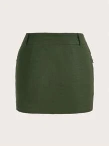 SHEINNeu Flap Pocket Zip Detail Cargo Skirt - Army Green - View 2