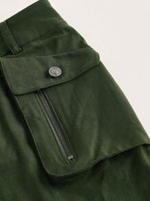 SHEINNeu Flap Pocket Zip Detail Cargo Skirt - Army Green - View 3