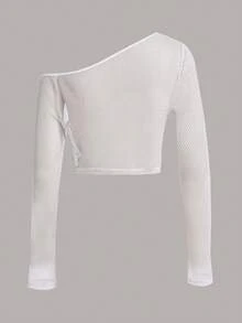 SHEINNeu Top de cuello asimétrico de malla - Blanco - Ver 2