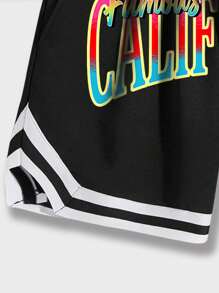 Street Life Men Letter Graphic Tee & Striped Trim Drawstring Waist Shorts - Black - View 8