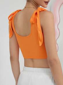 SHEIN Essnce Áo khoác và áo lót dành cho xe tăng nữ Thắt nút màu trơn Giải trí - trái cam - Xem 2