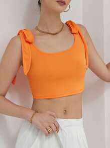 SHEIN Essnce Áo khoác và áo lót dành cho xe tăng nữ Thắt nút màu trơn Giải trí - trái cam - Xem 5