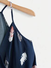SHEIN VCAY 羽毛印花圍裹細節吊帶上衣 - 藏蓝色 - 查看 4